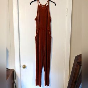UO orange velvet jumpsuit
